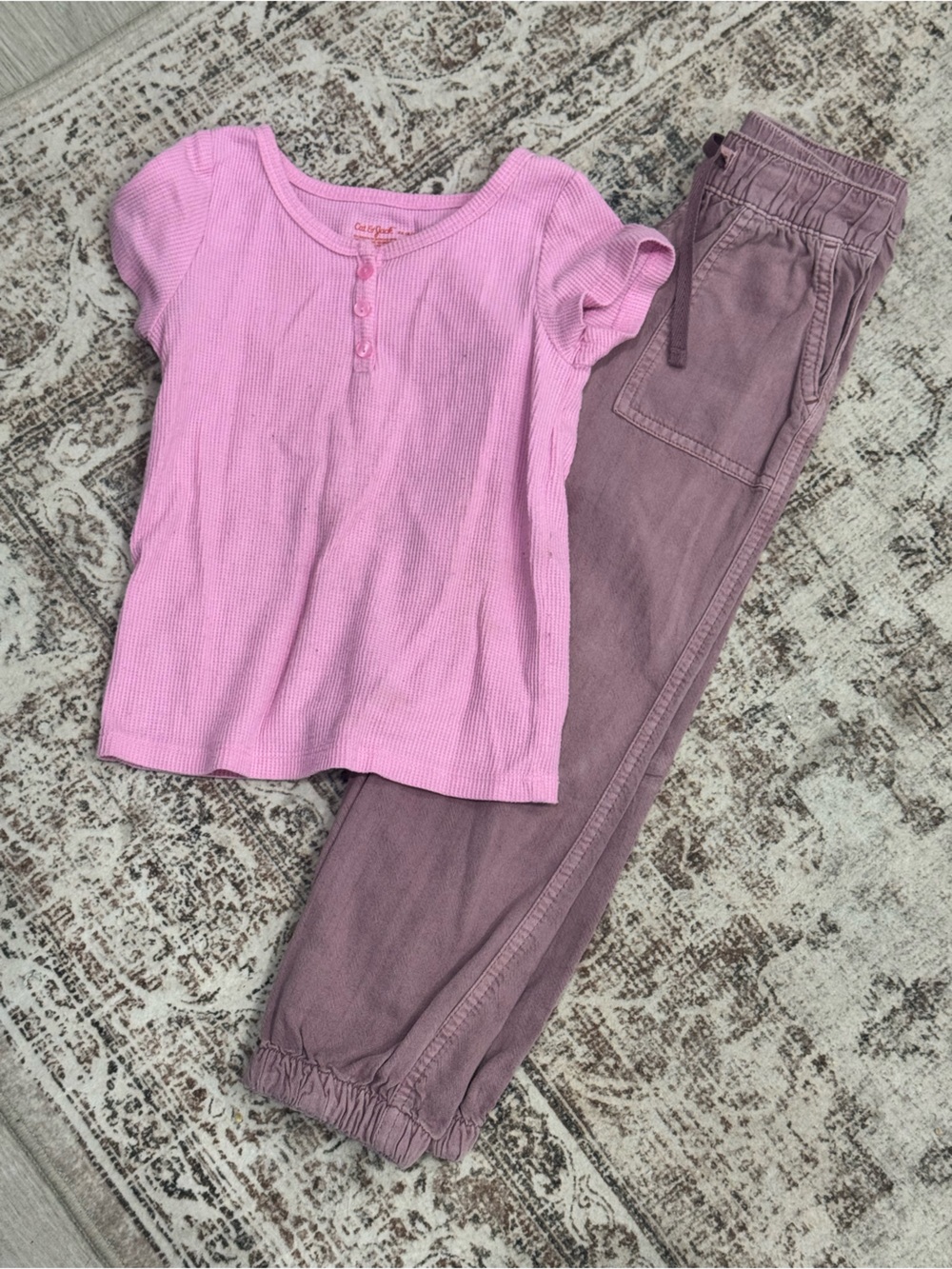 Cat & Jack Pink Ribbed Henley and Mauve Joggers Set